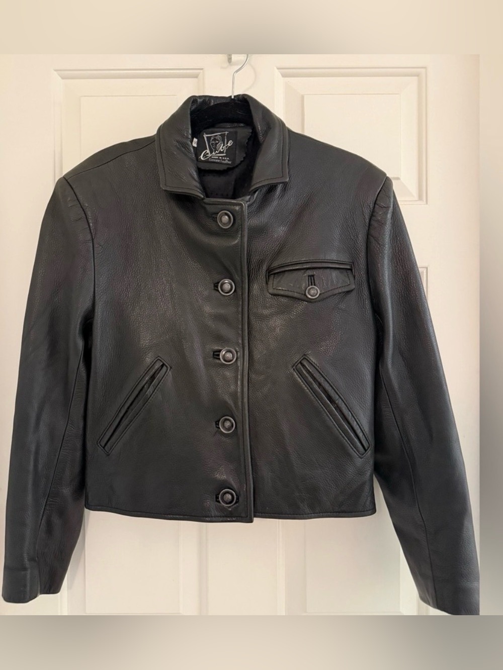 Pursuits 100% Genuine Leather 80s style vintage cropped leather jacket size S